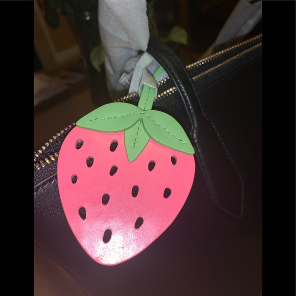 New Kate Spade Strawberry Black Leather Tote Purse - Picture 3 of 5